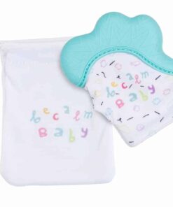becalm baby teething mitten teal