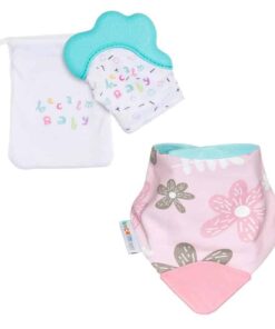 becalm baby teething mitten and teething bib combo