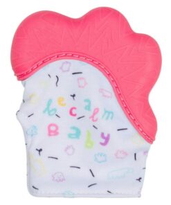 becalm baby teething mitten pink