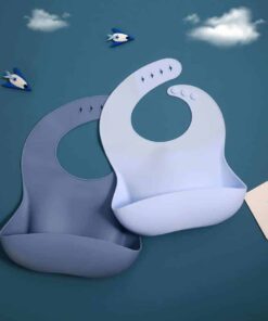 becalm baby blue and steel silicone bibs